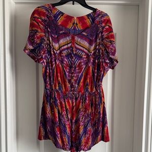 Free People Multicolor Red Purple Pink Short-Sleeve Tunic